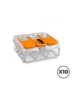 Conector rápido con palanca 3 vias, ø maximo 4 mm², 450 v , 32 a transparente 18,8 x 18,6 x 8,4 mm, 10 uds