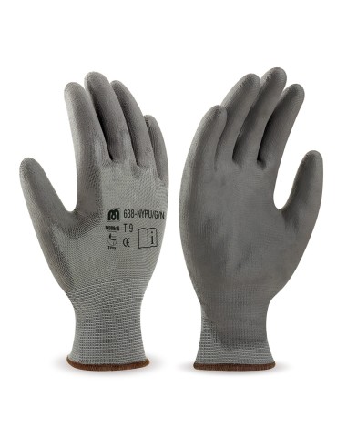 Guantes poliéster gris con recubrimiento de poliuretano gris en388, talla 7