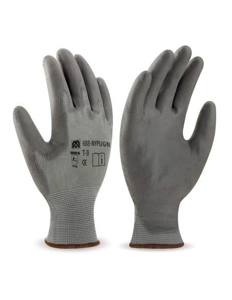 Guantes poliéster gris con recubrimiento de poliuretano gris en388, talla 9