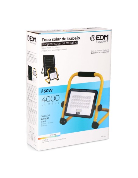 Foco solar de trabajo + panel solar 4000 lm, 6.400 k, luz fría, ip65