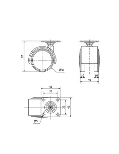 Rueda giratoria con placa y eje liso, color negro / gris, carga máx. 50 kg, 42 x 42 mm, ø 5 cm 2