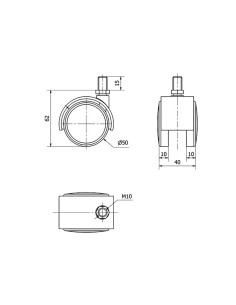 Rueda giratoria espiga roscada y eje liso, color negro / gris, carga máx. 50 kg, 10 x 15 mm, ø 5 cm 2