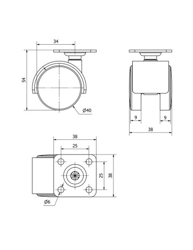 Rueda giratoria con placa y eje liso, color...