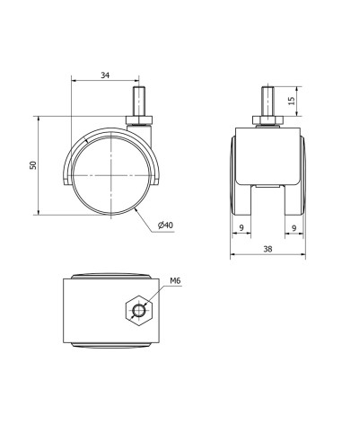 Rueda giratoria espiga roscada y eje liso,...
