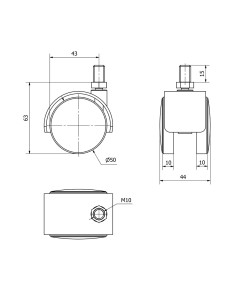 Rueda giratoria espiga roscada y eje liso, color negro, carga máx. 50 kg, 10 x 15 cm, ø 5 cm 2