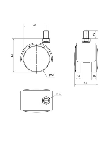 Rueda giratoria espiga roscada y eje liso,...