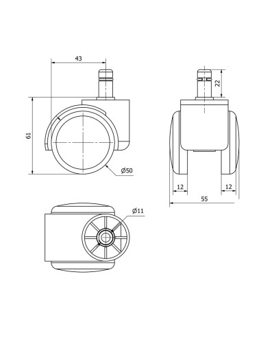 Rueda giratoria espiga lisa y eje liso, color...