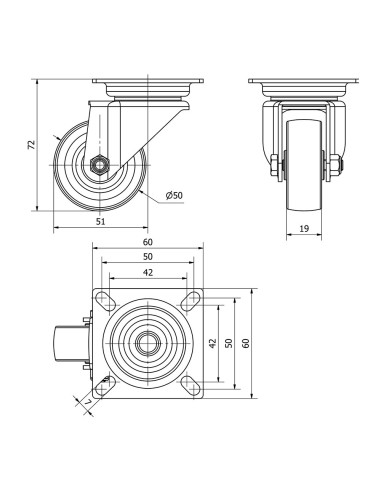 Rueda giratoria de goma con placa y eje liso,...