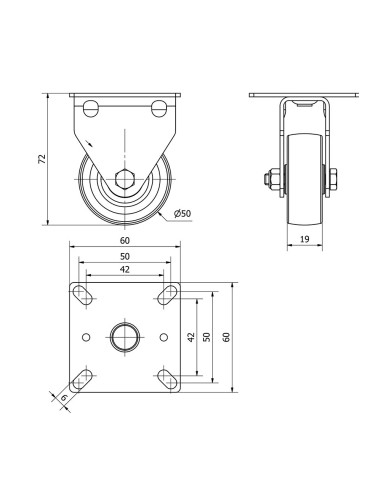 Rueda fija de goma con placa y eje liso, color...