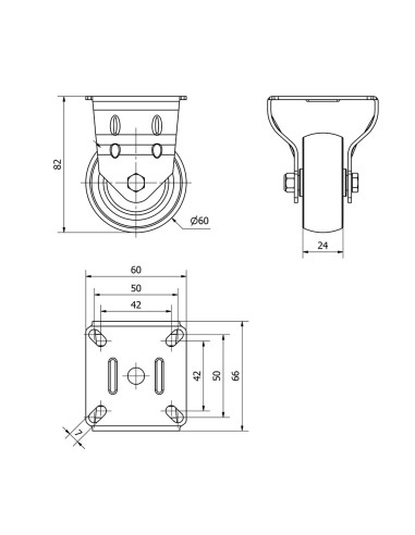 Rueda fija de goma con placa y eje liso, color...