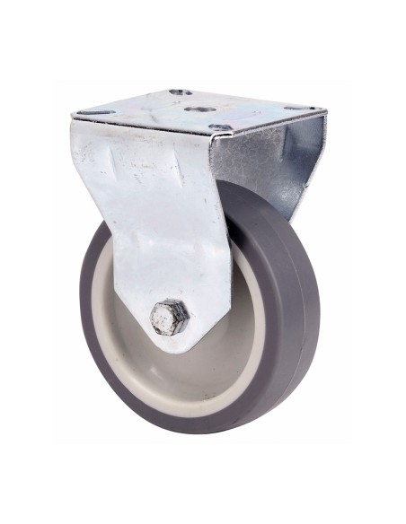 Rueda fija de goma con placa y eje liso, color gris, carga máx. 60 kg, ø 8 cm