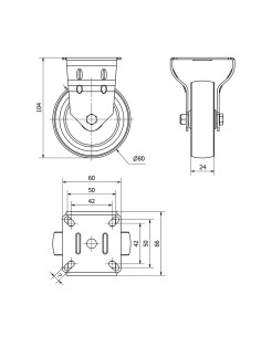 Rueda fija de goma con placa y eje liso, color gris, carga máx. 60 kg, ø 8 cm 2