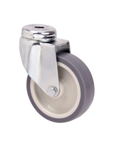 Rueda giratoria de goma con eje liso y agujero, color gris, carga máx 40 kg, ø 5 cm