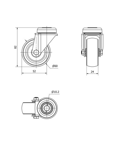 Rueda giratoria de goma con eje liso y agujero,...