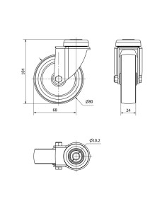 Rueda giratoria de goma con eje liso y agujero, color gris, carga máx 60 kg, ø 8 cm 2