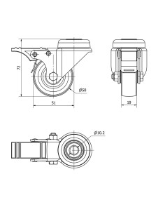 Rueda giratoria de goma con agujero, eje liso y freno, color gris, carga máx. 40 kg, ø 5 cm 2
