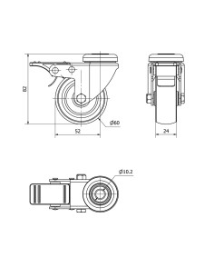 Rueda giratoria de goma con agujero, eje liso y freno, color gris, carga máx. 50 kg, ø 6 cm 2