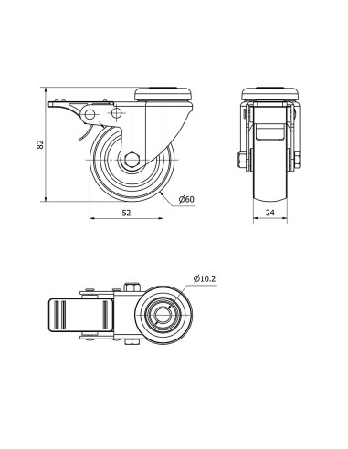Rueda giratoria de goma con agujero, eje liso y...