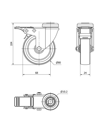 Rueda giratoria de goma con agujero, eje liso y...