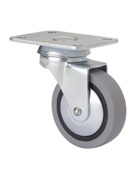 Rueda giratoria de goma con placa y eje liso, color gris, carga máx. 17 kg, ø 4 cm