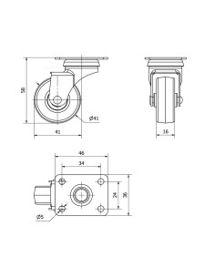 Rueda giratoria de goma con placa y eje liso, color gris, carga máx. 17 kg, ø 4 cm 2
