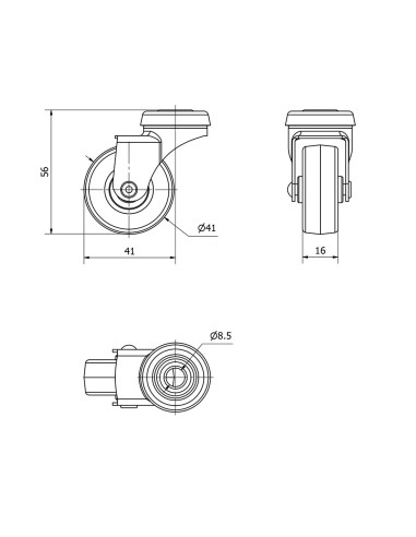 Rueda giratoria de goma con agujero y eje liso,...
