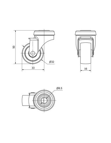 Rueda giratoria con agujero y eje liso, color...