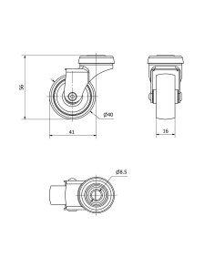 Rueda giratoria con agujero y eje liso, color gris, carga máx. 22 kg, ø 4 cm 2