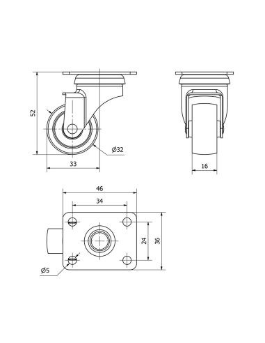 Rueda giratoria con placa y eje liso, color...