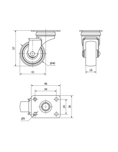 Rueda giratoria con placa y eje liso, color gris, carga máx. 22 kg, ø 4 cm 2