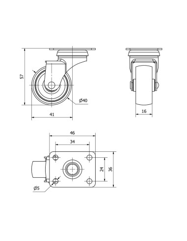 Rueda giratoria con placa y eje liso, color...