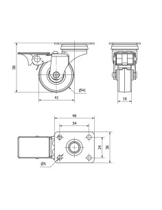 Rueda giratoria de goma con placa, freno y eje liso, color gris, carga máx. 17 kg, ø 4 cm 2