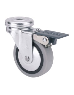Rueda giratoria de goma con agujero, freno y eje liso, color gris, carga máx. 17 kg, ø 4 cm