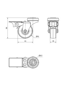 Rueda giratoria de goma con agujero, freno y eje liso, color gris, carga máx. 17 kg, ø 4 cm 2
