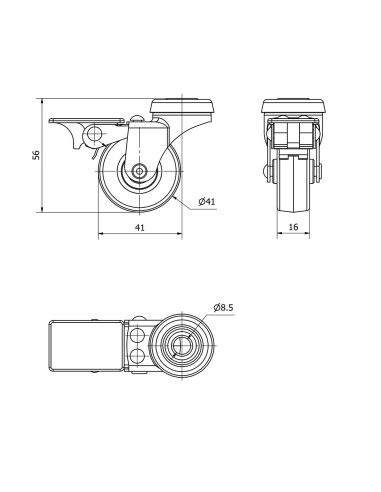 Rueda giratoria de goma con agujero, freno y...