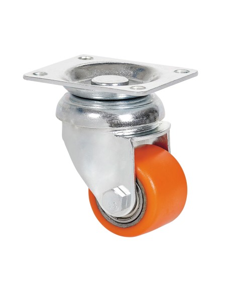 Rueda giratoria con placa, rodamiento de bolas, color naranja, carga máx. 100 kg, ø 3,5 cm