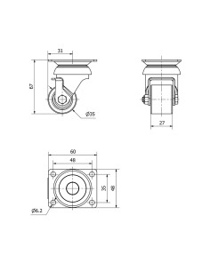 Rueda giratoria con placa, rodamiento de bolas, color naranja, carga máx. 100 kg, ø 3,5 cm 2