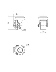 Rueda giratoria con agujero, rodamiento de bolas, color naranja, carga máx. 100 kg, ø 3,5 cm 2