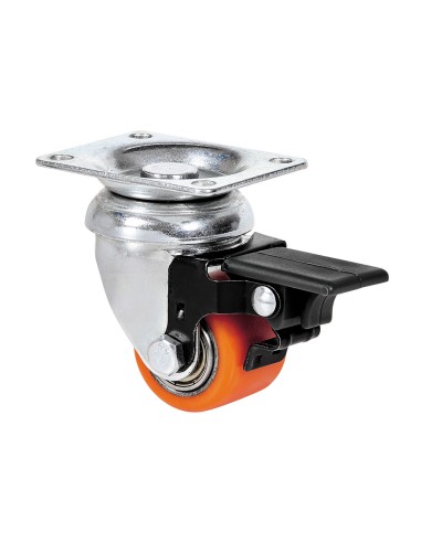 Rueda giratoria con placa y freno, rodamiento de bolas, color naranja, carga máx. 100 kg, ø 3,5 cm