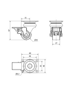Rueda giratoria con placa y freno, rodamiento de bolas, color naranja, carga máx. 100 kg, ø 3,5 cm 2