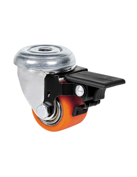 Rueda giratoria con agujero y freno, rodamiento de bolas, color naranja, carga máx. 100 kg, ø 3,5 cm
