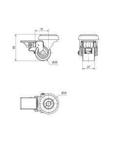 Rueda giratoria con agujero y freno, rodamiento de bolas, color naranja, carga máx. 100 kg, ø 3,5 cm 2