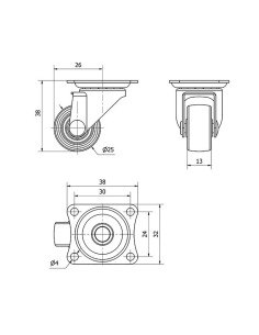 Rueda giratoria con placa y eje liso, color negro, carga máx. 10 kg, ø 2,5 cm 2