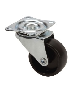 Rueda giratoria con placa y eje liso, color negro, carga máx. 18 kg, ø 3 cm