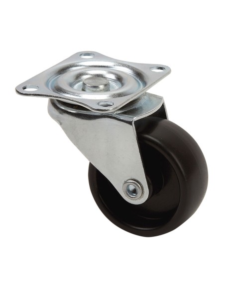 Rueda giratoria con placa y eje liso, color negro, carga máx. 18 kg, ø 3 cm