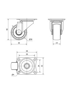 Rueda giratoria con placa y eje liso, color negro, carga máx. 18 kg, ø 3 cm 2