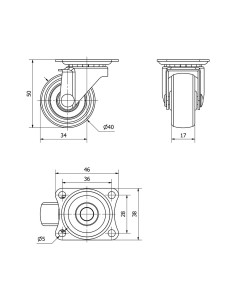 Rueda giratoria con placa y eje liso, color negro, carga máx. 20 kg, ø 4 cm 2