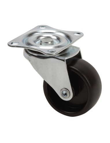 Rueda giratoria con placa y eje liso, color negro, carga máx. 30 kg, ø 5 cm