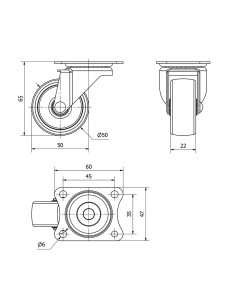 Rueda giratoria con placa y eje liso, color negro, carga máx. 30 kg, ø 5 cm 2