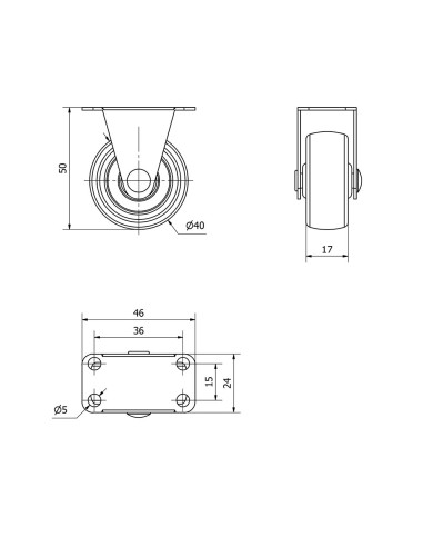 Rueda fija con placa y eje liso, color negro,...